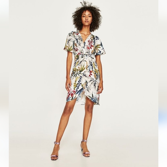 Zara Dresses & Skirts - ZARA NWT Basic Collection Knot Satin Floral Dress Women's Size Small